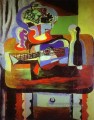 Guitar Bottle Bowl avec des fruits et du verre sur la table 1919 cubisme Pablo Picasso